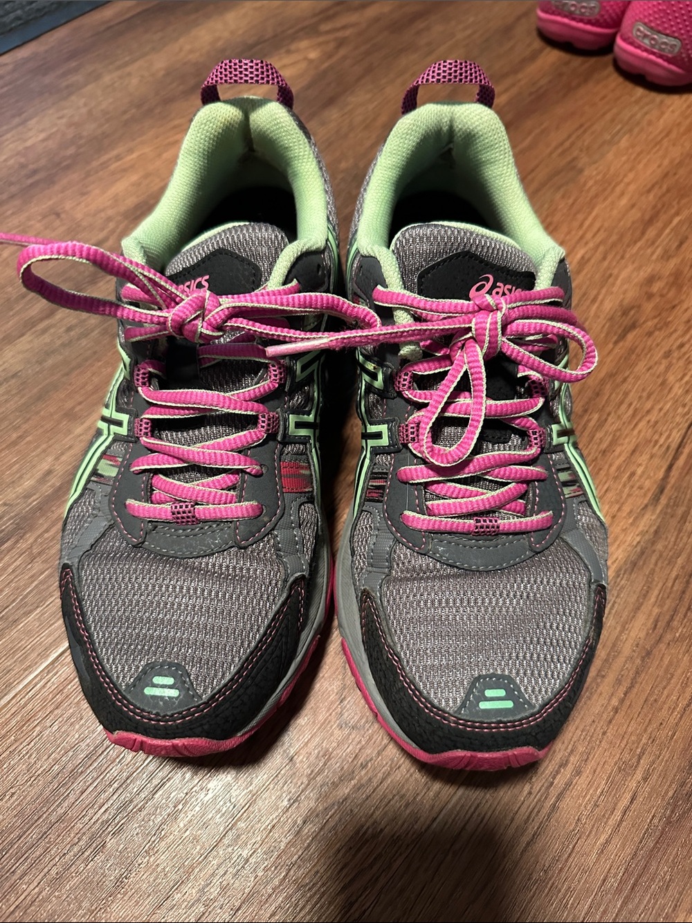 ASICS Gray Running Sneakers with Pink & Mint Accents